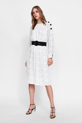 Zara + Polka Dot Dress With Buttons