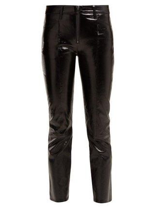 Frame + Patent Leather Cropped Trousers
