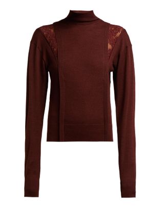 Chloe + Lace-Insert High-Neck Wool-Blend Sweater