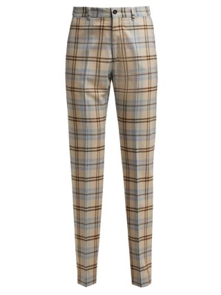 Connolly + High Waisted Checked Wool Blend Trousers