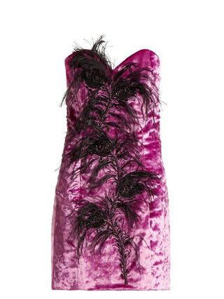 Attico + Feather Trim Velvet Bustier Dress