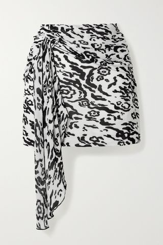 Self-Portrait + Draped Leopard-Print Plissé-Chiffon Mini Skirt