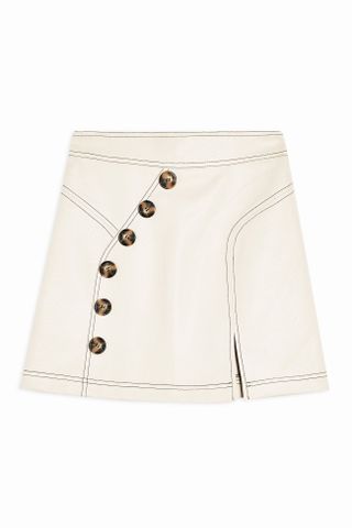 Topshop + Cream Topstitch PU Mini Skirt
