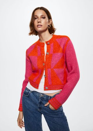 Mango + Knitted Cardigan With Jewel Button