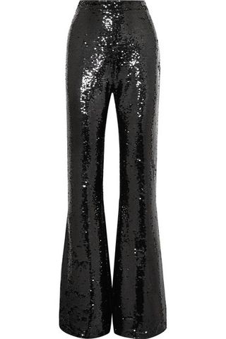 Safiyaa + Sequined Silk Flared Pants