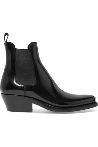 Calvin Klein 205W39NYC + Claire Metal-Trimmed Glossed-Leather Ankle boots