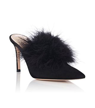 GIanvito Rossi + Women's Feather-Embellished Suede Mules