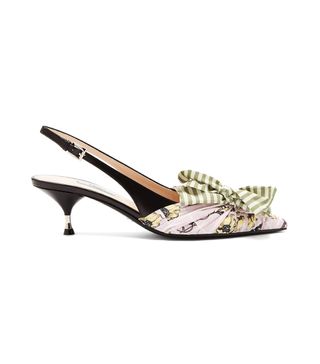 Prada + Bow-Trim Slingback Leather Pumps