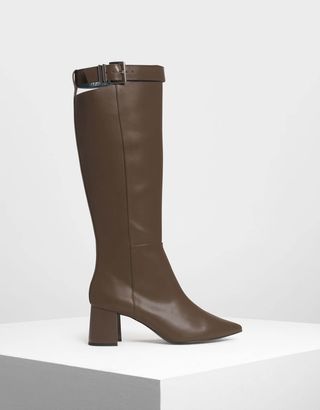 Charles & Keith + Buckled Strap Detail Knee Boots