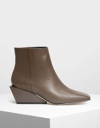 Charles & Keith + Square Toe Wedge Boots