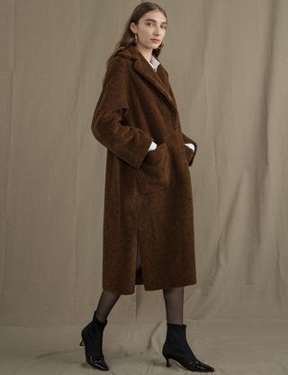 Pixie Market + Brown Curly Faux Fur Coat