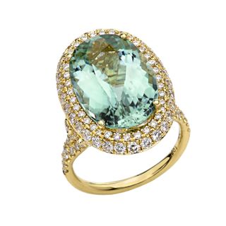 Jordan Alexander + 18K Gold, Diamond, and Green Aquamarine Ring