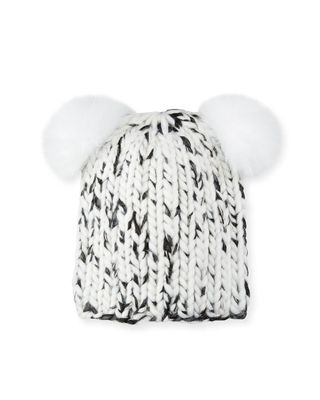 Eugenia Kim + Mimi Metallic Knit Beanie Hat With Fur Pompoms