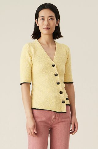 Ganni + Yellow Organic Cotton Knit Fitted Cardigan