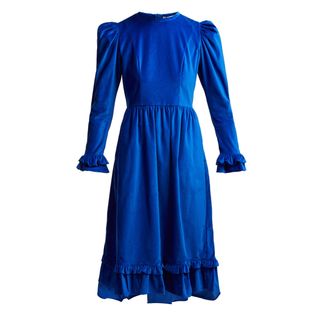 Batsheva + Ruffled Cotton-Velvet Midi Dress