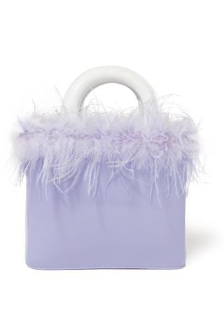 Staud + Nic Feather-Trimmed Patent-Leather Tote