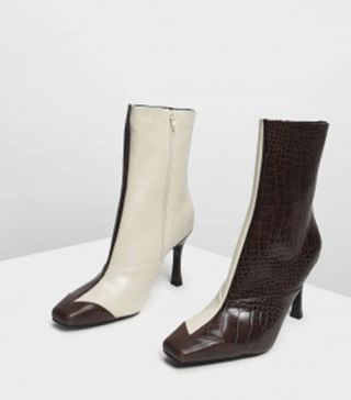 Charles & Keith + Dual Textured Ankle Boots