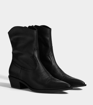 Bershka + Leather Cowboy Ankle Boots