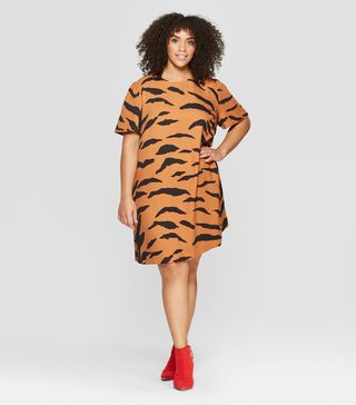 Who What Wear x Target + Tiger Print Short Sleeve A-Line Mini Dress