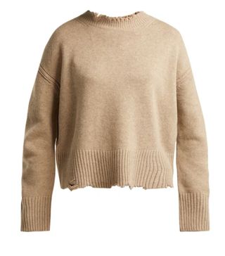 Helmut Lang + Distressed Crew-Neck Sweater