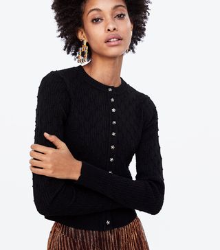 Zara + Textured Weave Cardigan With Jewel Buttons