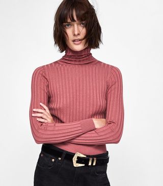 Zara + Ribbed Knit Turtleneck Sweater