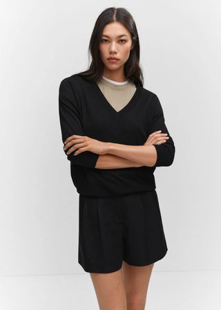 Mango + Fine-Knit V-Neck Sweater