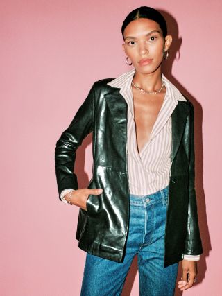 The Reformation + Veda Bowery Leather Blazer