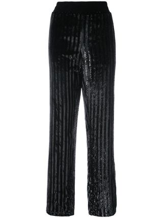 RtA Denim + Striped Sequined Trousers