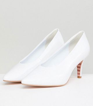 Dune + Ari White Leather Vampy Kitten Heeled Shoes
