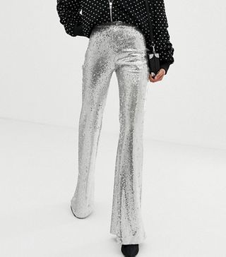 Bershka + Sequin Trousers in Silver