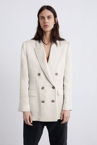 Zara + Satin-Look Linen Blazer