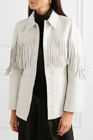 Ganni + Angela Fringed Textured-Leather Jacket