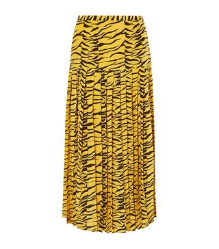 Rixo + Tina Pleated Tiger-Print Silk Crepe de Chine Skirt