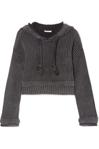 T by Alexander Wang + Hooded Cropped Cotton Sweater