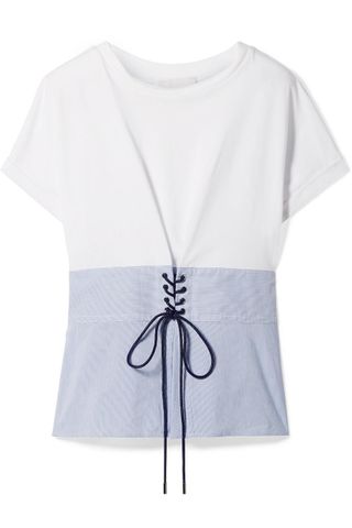 3.1 Phillip Lim + Lace-Up Cotton-Jersey and Striped Poplin Top