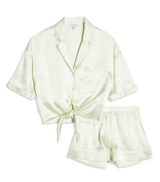 Topshop + Green Tie Satin Pyjama Set