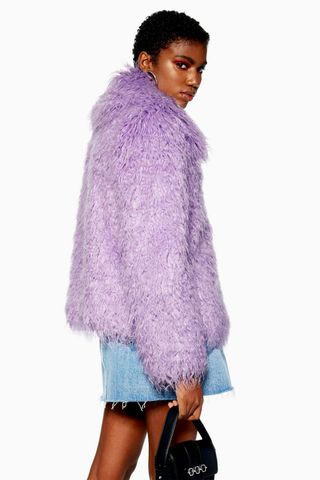 Topshop + Lilac Mongolian Faux Fur Coat