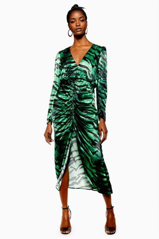 Topshop + Green Zebra Ruched Dress