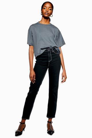 Topshop + Black Contrast Stitch Straight Leg Jeans