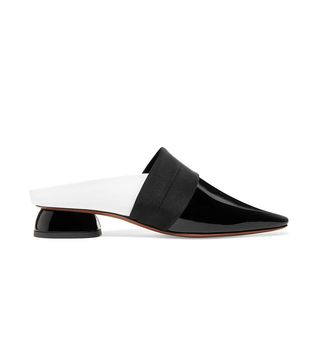 Neous + Zygo Satin-Trimmed Two-Tone Patent Leather Mules