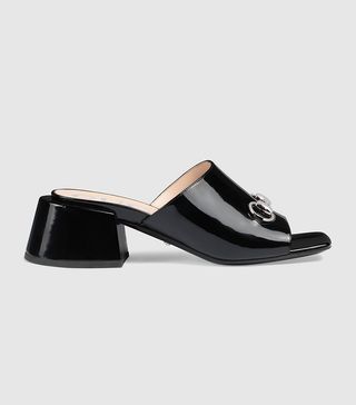 Gucci + Patent Leather Mid-Heel Slides