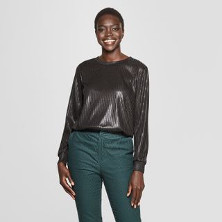 Who What Wear x Target + Long Sleeve Metallic Pullover