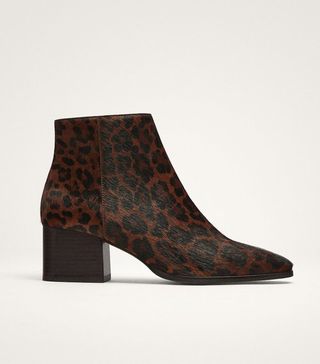 Massimo Dutti + Animal Print Leather Ankle Boots