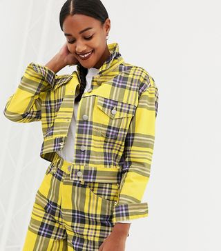 ASOS Design + Co-Ord Jacket in Yellow Check