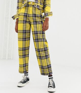 ASOS Design + Carpenter Boyfriend Jeans in Yellow Check Print