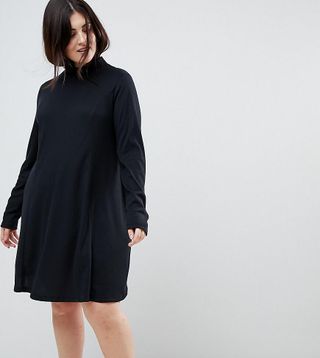 ASOS Curve + Swing Dress in Rib With Turtleneck & Long Sleeve