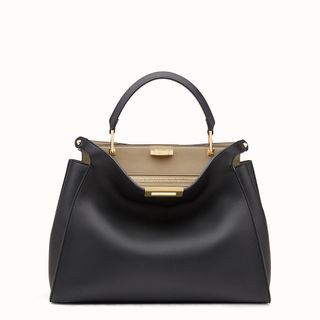 Fendi + Peekaboo Essential Black and Beige Leather Handbag