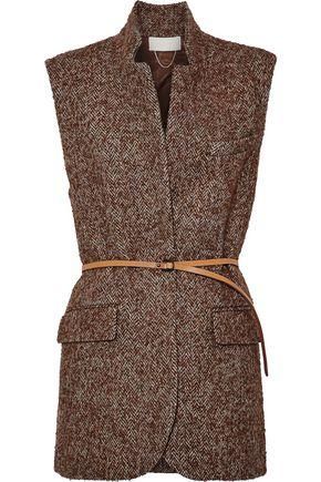 Vanessa Bruno + Leather-Trimmed Herringbone Wool, Alpaca and Silk-Blend Vest