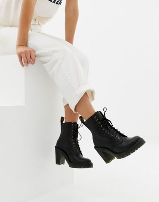 Dr. Martens + Kendra Black Leather Heeled Ankle Boots
